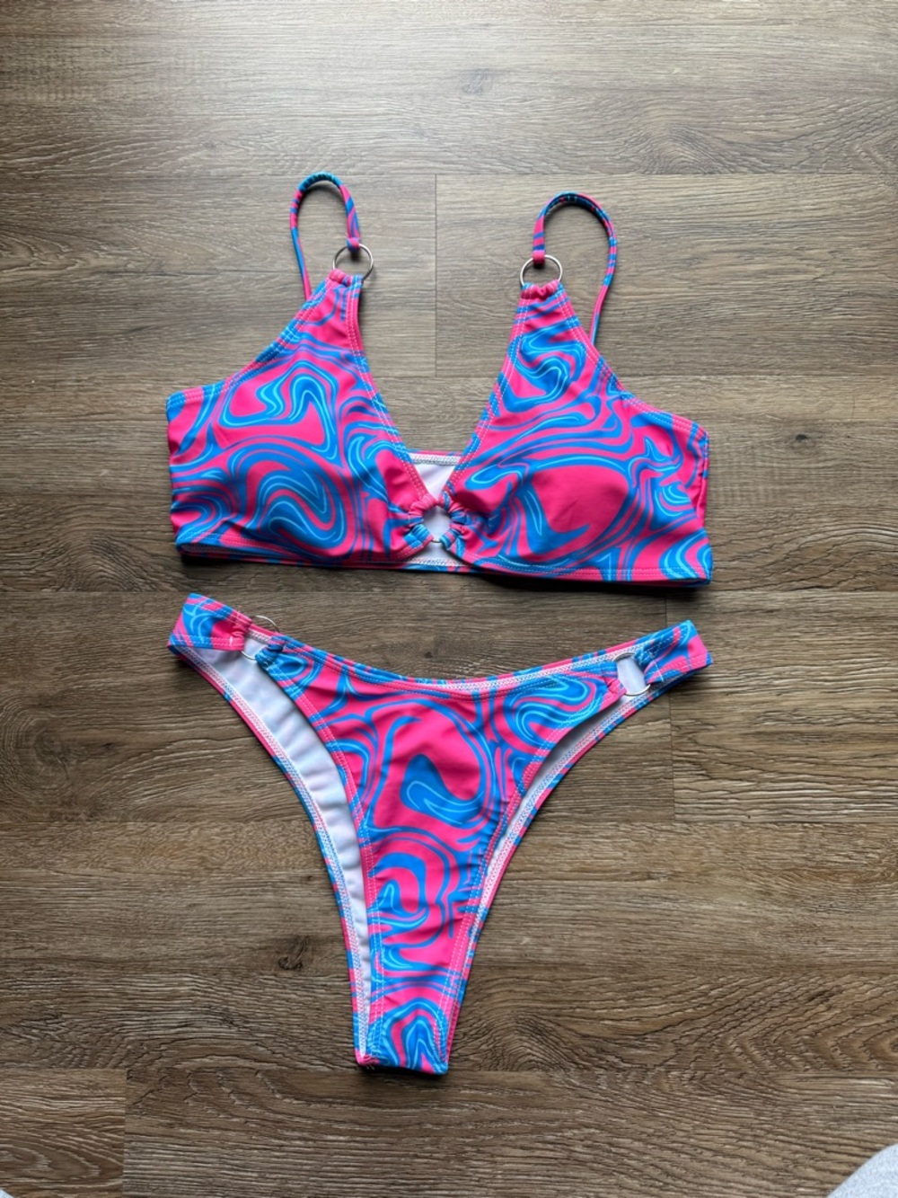 SHEIN Pink and Blue Swirl Two-Piece Bikini Set